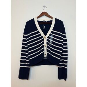 Gap Navy White Gold Relaxed Stripe V-Neck Cardigan Sweater Women's S NWT